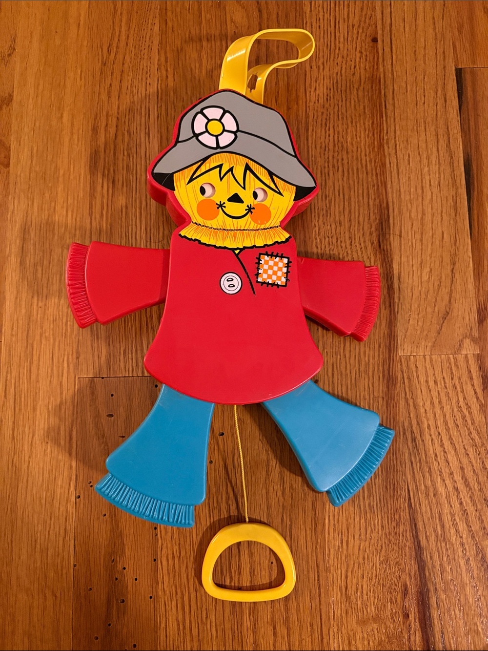 Fisher-Price Red & Blue Pull-String Scarecrow Toy - 1978